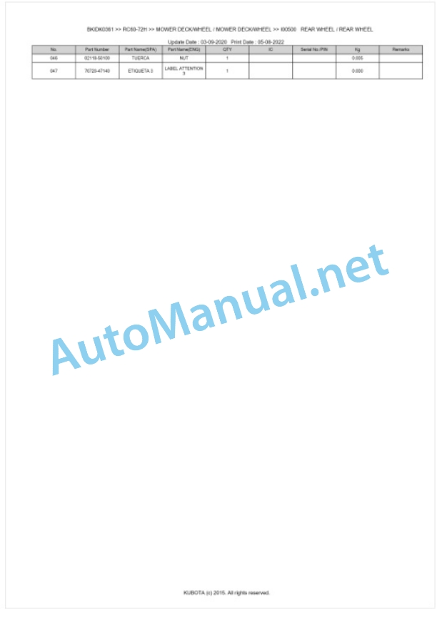 Kubota RC60-72H Parts Manual PDF BKIDK0361 4 Kubota RC60-72H Parts Manual PDF BKIDK0361-4