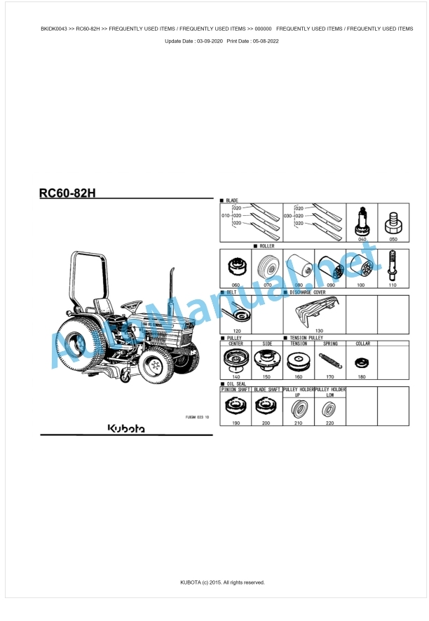 Kubota RC60-82H Parts Manual PDF BKIDK0043 1 Kubota RC60-82H Parts Manual PDF BKIDK0043