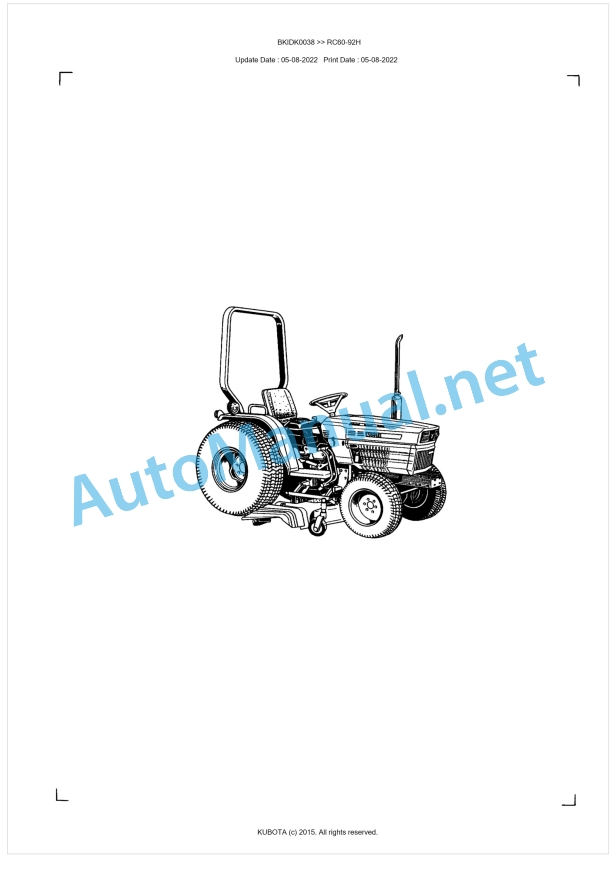 Kubota RC60-92H Parts Manual PDF BKIDK0038 1 Kubota RC60-92H Parts Manual PDF BKIDK0038