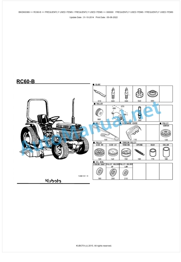 Kubota RC60-B Parts Manual PDF BKIDK0389 1 Kubota RC60-B Parts Manual PDF BKIDK0389
