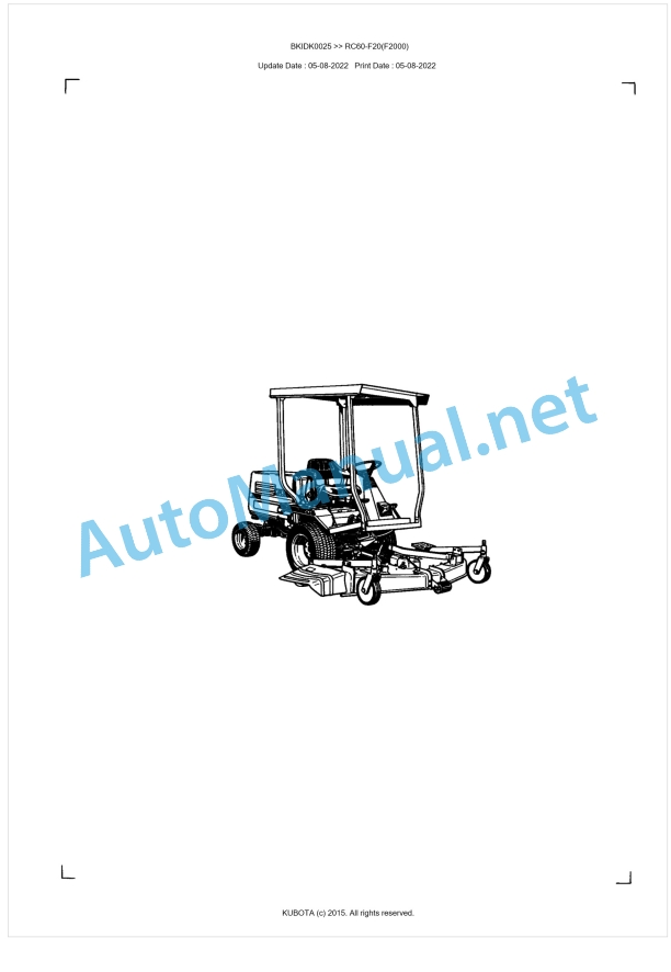 Kubota RC60-F20(F2000) Parts Manual PDF BKIDK0025 1 Kubota RC60-F20(F2000) Parts Manual PDF BKIDK0025