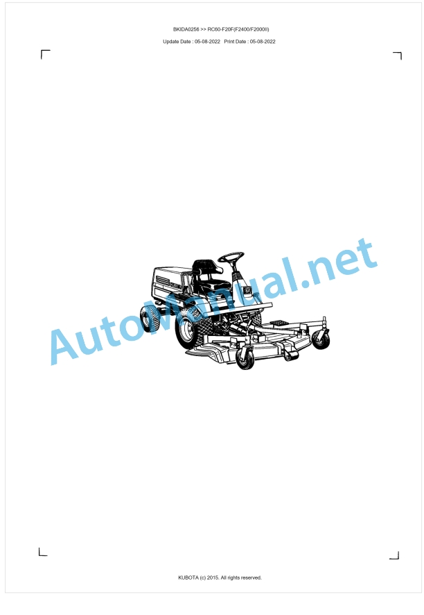 Kubota RC60-F20F(F2400, F2000II) Parts Manual PDF BKIDA0256 1 Kubota RC60-F20F(F2400, F2000II) Parts Manual PDF BKIDA0256