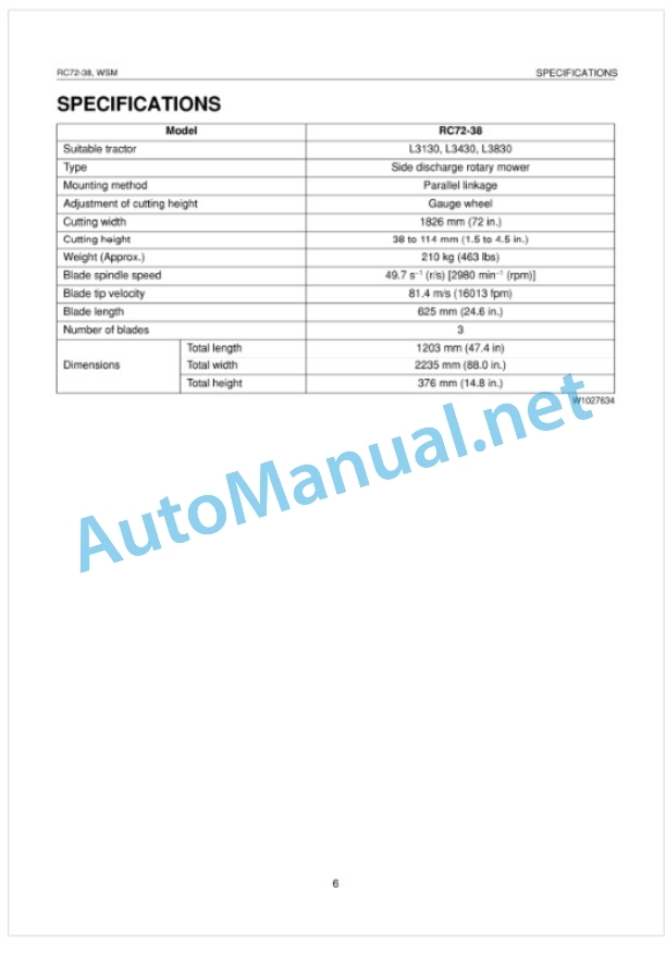 Kubota RC72-38 Rotary Mower Workshop Manual PDF 2 Kubota RC72-38 Rotary Mower Workshop Manual PDF-2