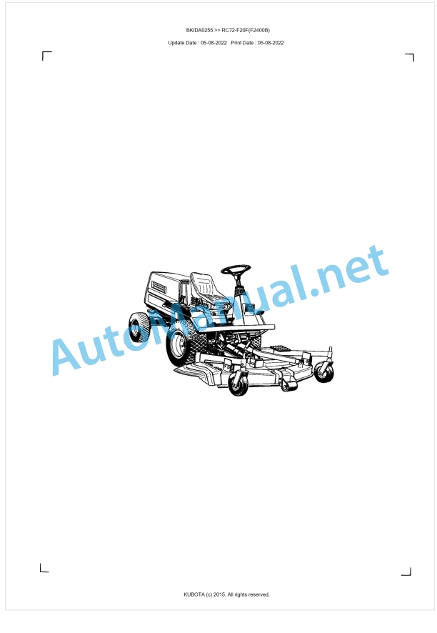 Kubota RC72-F20F(F2400B) Parts Manual PDF BKIDA0255 1 Kubota RC72-F20F(F2400B) Parts Manual PDF BKIDA0255