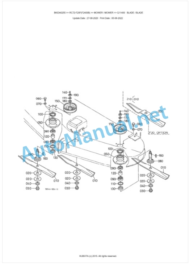Kubota RC72-F20F(F2400B) Parts Manual PDF BKIDA0255 3 Kubota RC72-F20F(F2400B) Parts Manual PDF BKIDA0255-3