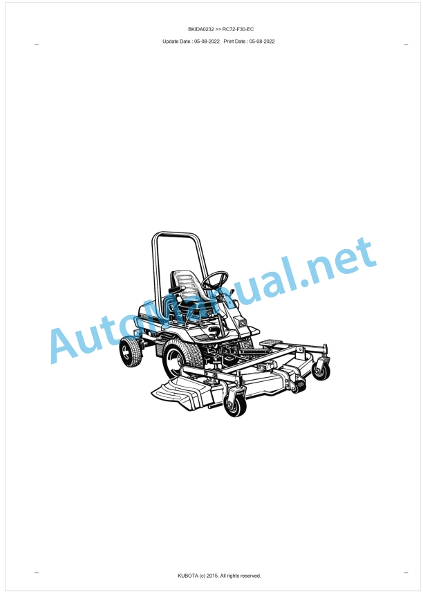 Kubota RC72-F30-EC Parts Manual PDF BKIDA0232 1 Kubota RC72-F30-EC Parts Manual PDF BKIDA0232