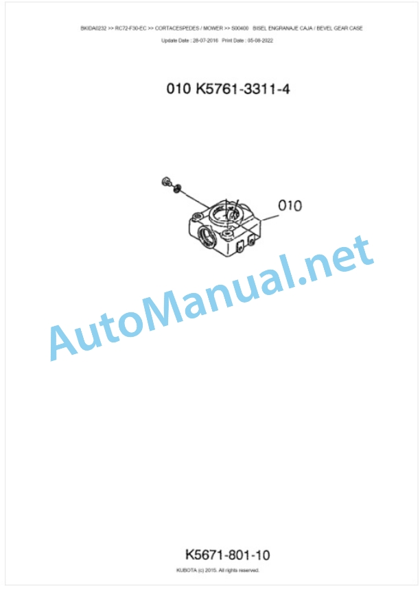 Kubota RC72-F30-EC Parts Manual PDF BKIDA0232 2 Kubota RC72-F30-EC Parts Manual PDF BKIDA0232-2