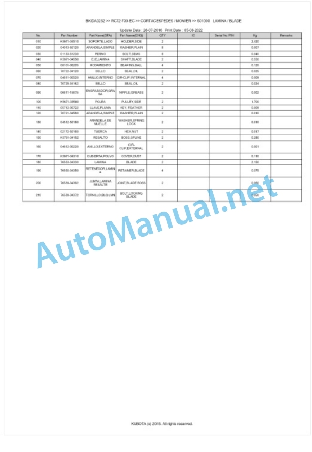 Kubota RC72-F30-EC Parts Manual PDF BKIDA0232 3 Kubota RC72-F30-EC Parts Manual PDF BKIDA0232-3
