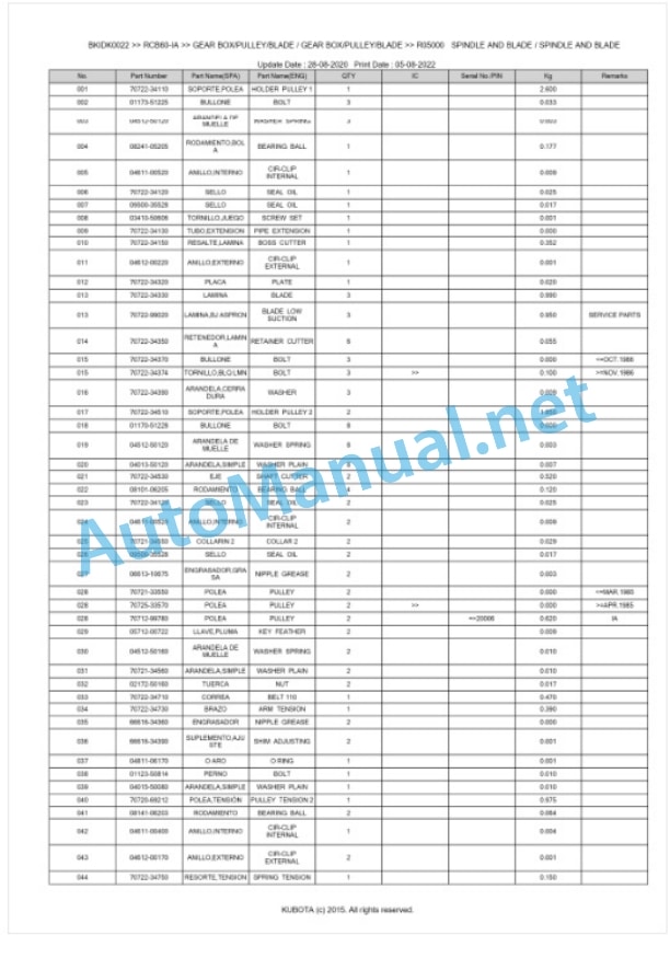 Kubota RCB60-IA Parts Manual PDF BKIDK0022 4 Kubota RCB60-IA Parts Manual PDF BKIDK0022-4