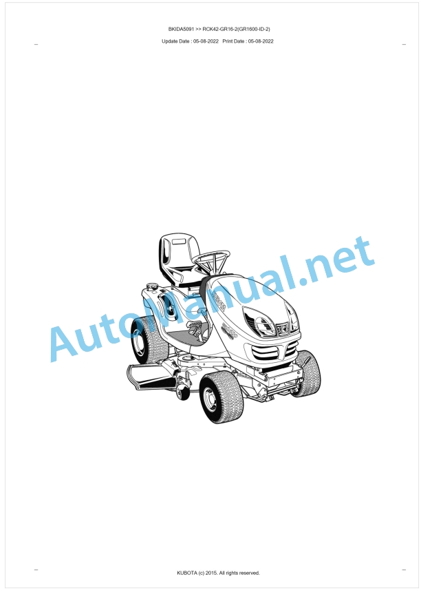 Kubota RCK42-GR16-2(GR1600-ID-2) Parts Manual PDF BKIDA5091 1 Kubota RCK42-GR16-2(GR1600-ID-2) Parts Manual PDF BKIDA5091