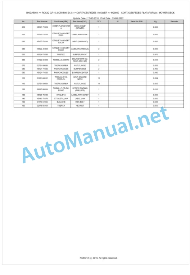 Kubota RCK42-GR16-2(GR1600-ID-2) Parts Manual PDF BKIDA5091 4 Kubota RCK42-GR16-2(GR1600-ID-2) Parts Manual PDF BKIDA5091-4
