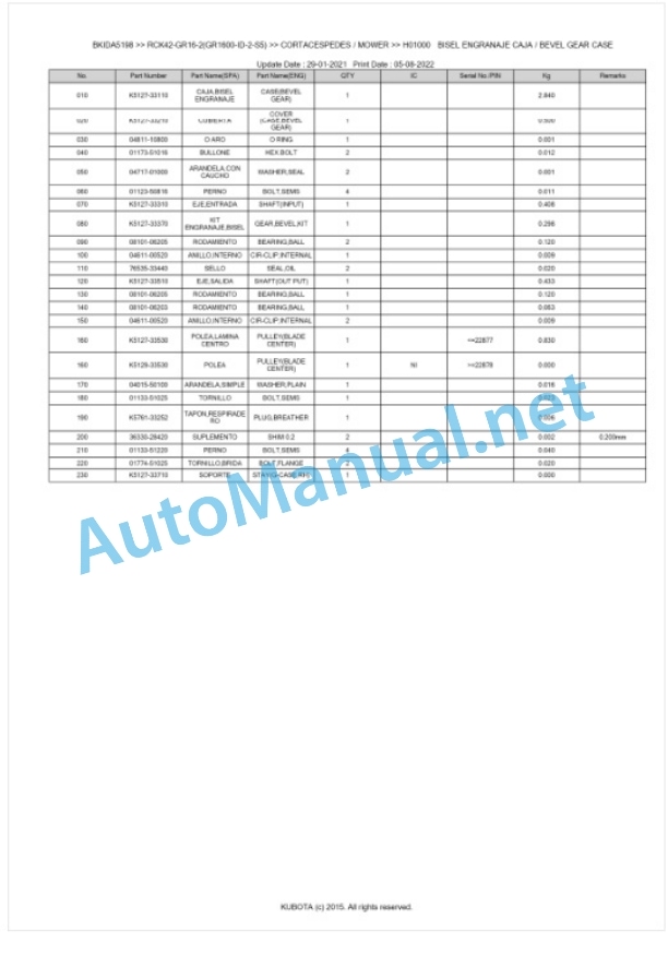 Kubota RCK42-GR16-2(GR1600-ID-2-S5) Parts Manual PDF BKIDA5198 2 Kubota RCK42-GR16-2(GR1600-ID-2-S5) Parts Manual PDF BKIDA5198-2