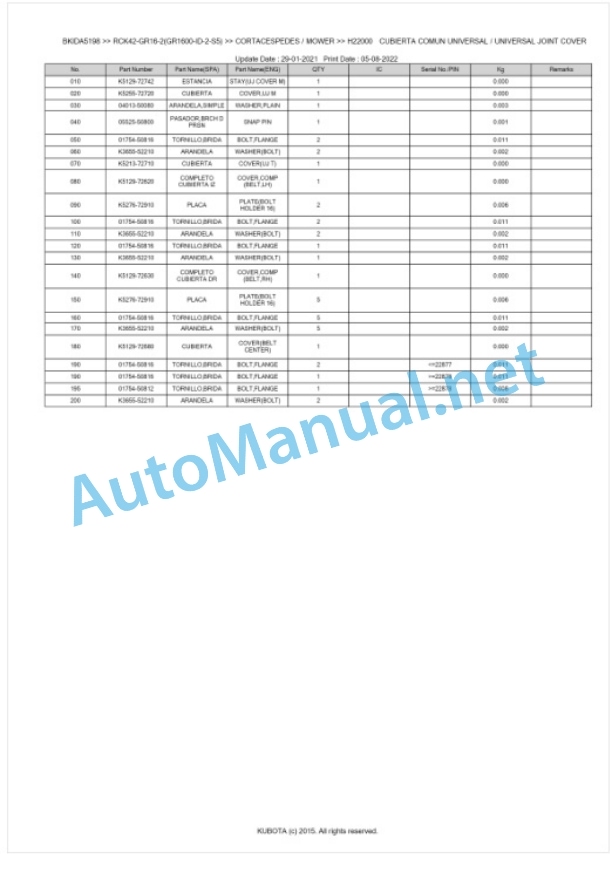 Kubota RCK42-GR16-2(GR1600-ID-2-S5) Parts Manual PDF BKIDA5198 5 Kubota RCK42-GR16-2(GR1600-ID-2-S5) Parts Manual PDF BKIDA5198-5