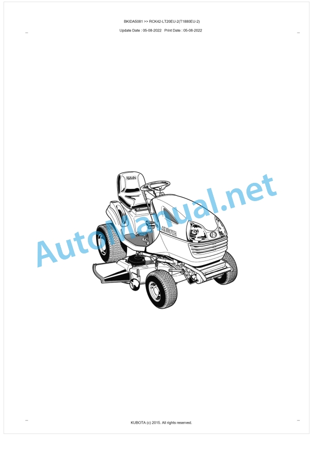 Kubota RCK42-LT20EU-2(T1880EU-2) Parts Manual PDF BKIDA5081 1 Kubota RCK42-LT20EU-2(T1880EU-2) Parts Manual PDF BKIDA5081