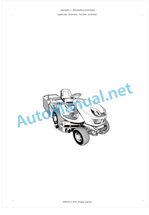Kubota RCK42GREC2-F(GR1600F) Parts Manual PDF BKIDA5051 1 Kubota RCK42GREC2-F(GR1600F) Parts Manual PDF BKIDA5051