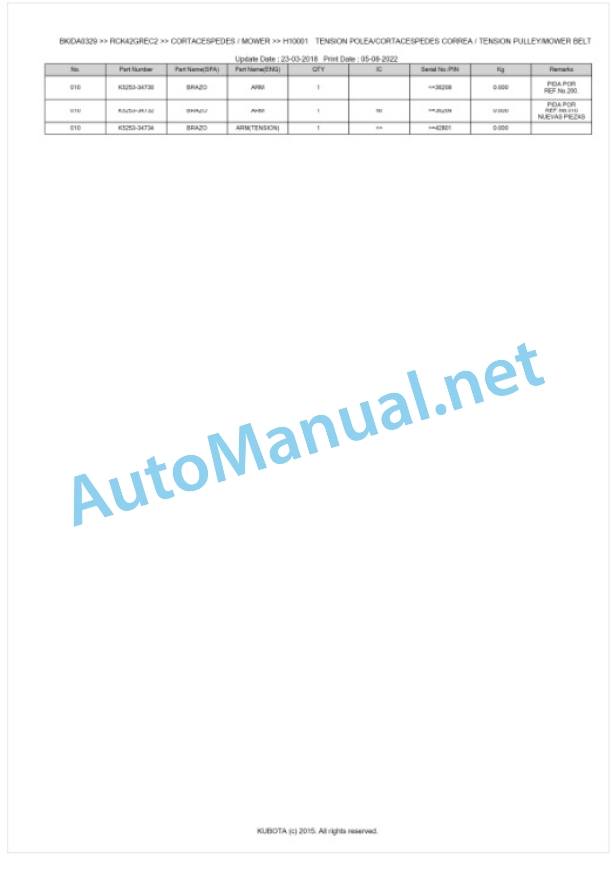 Kubota RCK42GREC2 Parts Manual PDF BKIDA0329 3 Kubota RCK42GREC2 Parts Manual PDF BKIDA0329-3