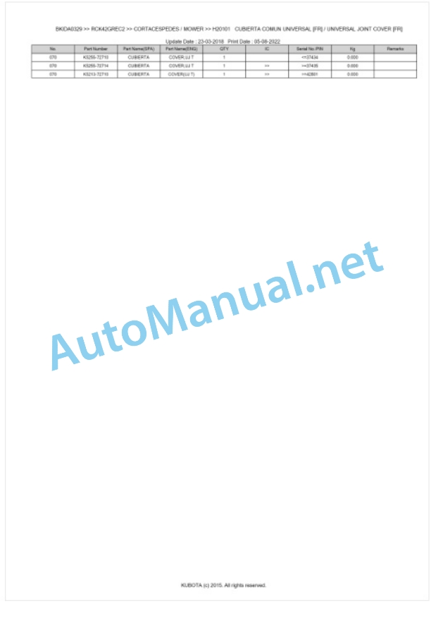 Kubota RCK42GREC2 Parts Manual PDF BKIDA0329 5 Kubota RCK42GREC2 Parts Manual PDF BKIDA0329-5