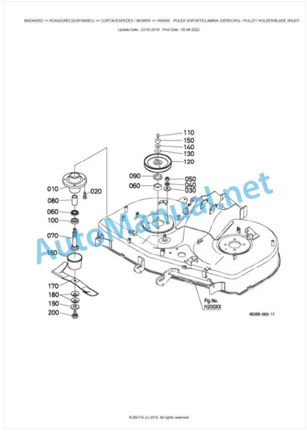 Kubota RCK42GREC2(GR1600EU) Parts Manual PDF BKIDA5053 3 Kubota RCK42GREC2(GR1600EU) Parts Manual PDF BKIDA5053-3