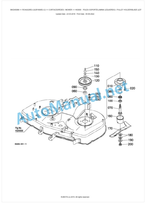 Kubota RCK42GREU-2(GR1600EU-2) Parts Manual PDF BKIDA5088 2 Kubota RCK42GREU-2(GR1600EU-2) Parts Manual PDF BKIDA5088-2