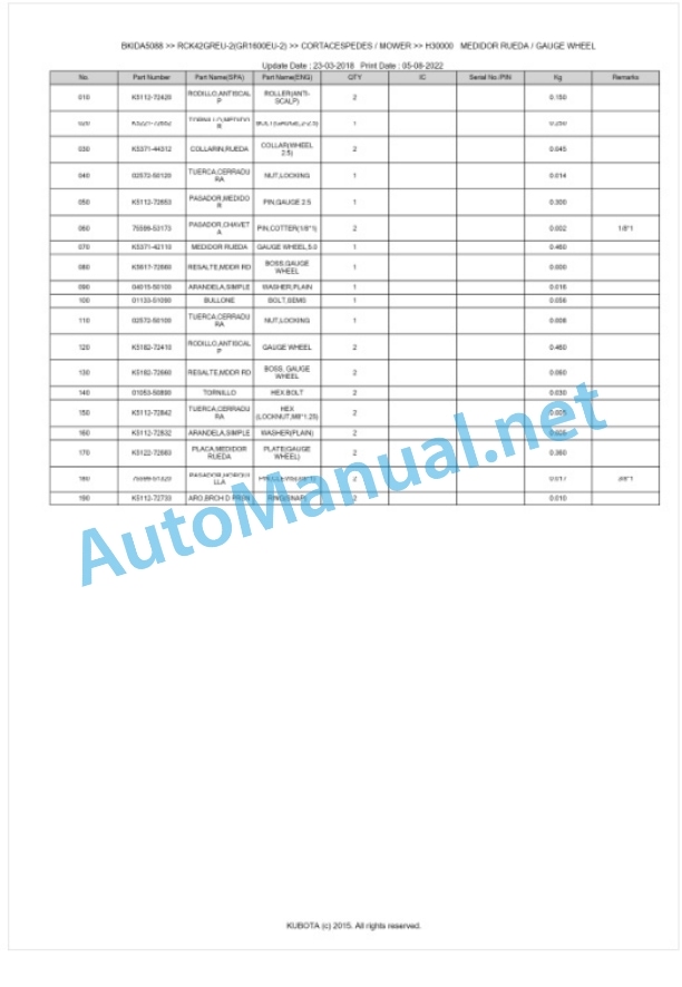 Kubota RCK42GREU-2(GR1600EU-2) Parts Manual PDF BKIDA5088 5 Kubota RCK42GREU-2(GR1600EU-2) Parts Manual PDF BKIDA5088-5