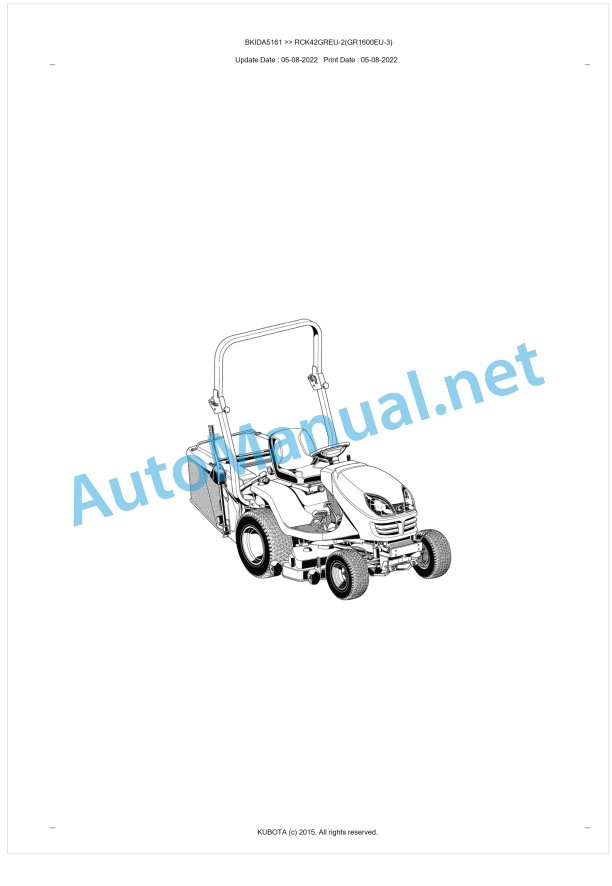 Kubota RCK42GREU-2(GR1600EU-3) Parts Manual PDF BKIDA5161 1 Kubota RCK42GREU-2(GR1600EU-3) Parts Manual PDF BKIDA5161