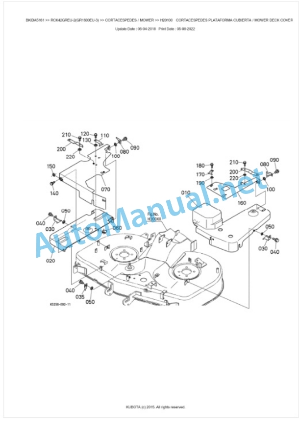 Kubota RCK42GREU-2(GR1600EU-3) Parts Manual PDF BKIDA5161 4 Kubota RCK42GREU-2(GR1600EU-3) Parts Manual PDF BKIDA5161-4