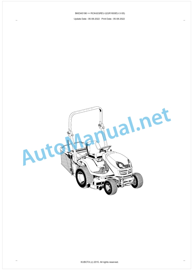 Kubota RCK42GREU-2(GR1600EU-3-S5) Parts Manual PDF BKIDA5196 1 Kubota RCK42GREU-2(GR1600EU-3-S5) Parts Manual PDF BKIDA5196