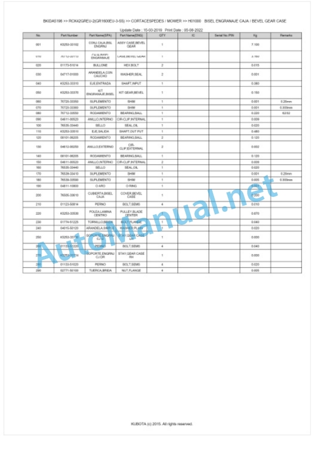 Kubota RCK42GREU-2(GR1600EU-3-S5) Parts Manual PDF BKIDA5196 2 Kubota RCK42GREU-2(GR1600EU-3-S5) Parts Manual PDF BKIDA5196-2