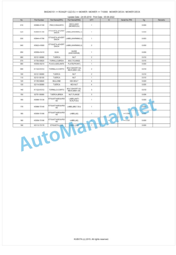 Kubota RCK42P-122Z-EU Parts Manual PDF BKIDA5151 3 Kubota RCK42P-122Z-EU Parts Manual PDF BKIDA5151-3