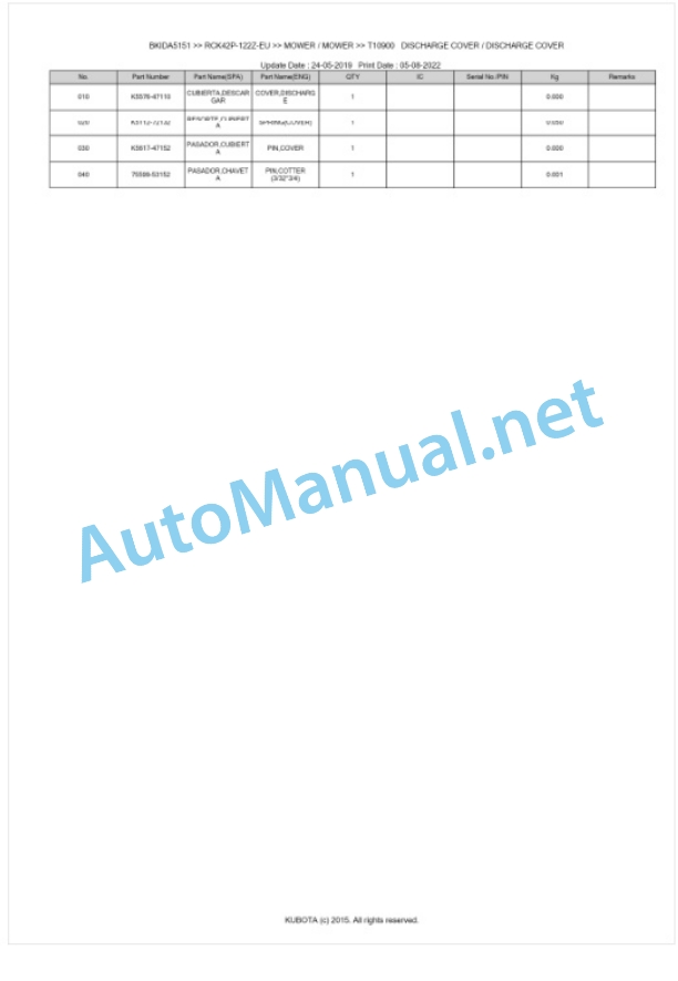 Kubota RCK42P-122Z-EU Parts Manual PDF BKIDA5151 5 Kubota RCK42P-122Z-EU Parts Manual PDF BKIDA5151-5