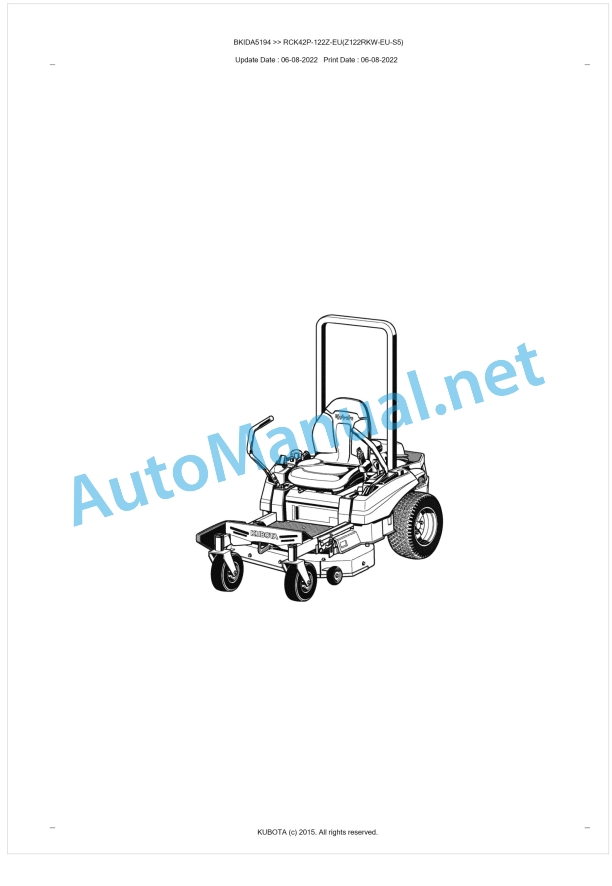 Kubota RCK42P-122Z-EU(Z122RKW-EU-S5) Parts Manual PDF BKIDA5194 1 Kubota RCK42P-122Z-EU(Z122RKW-EU-S5) Parts Manual PDF BKIDA5194