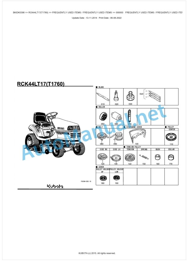 Kubota RCK44LT17(T1760) Parts Manual PDF BKIDK0398 1 Kubota RCK44LT17(T1760) Parts Manual PDF BKIDK0398