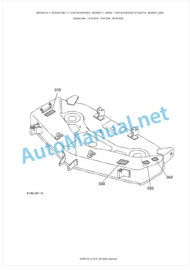 Kubota RCK44LTBEC Parts Manual PDF BKIDA0310 5 Kubota RCK44LTBEC Parts Manual PDF BKIDA0310-5