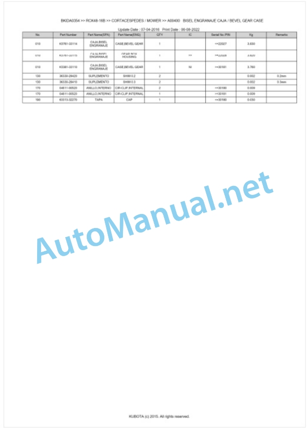Kubota RCK48-16B Parts Manual PDF BKIDA0354 2 Kubota RCK48-16B Parts Manual PDF BKIDA0354-2