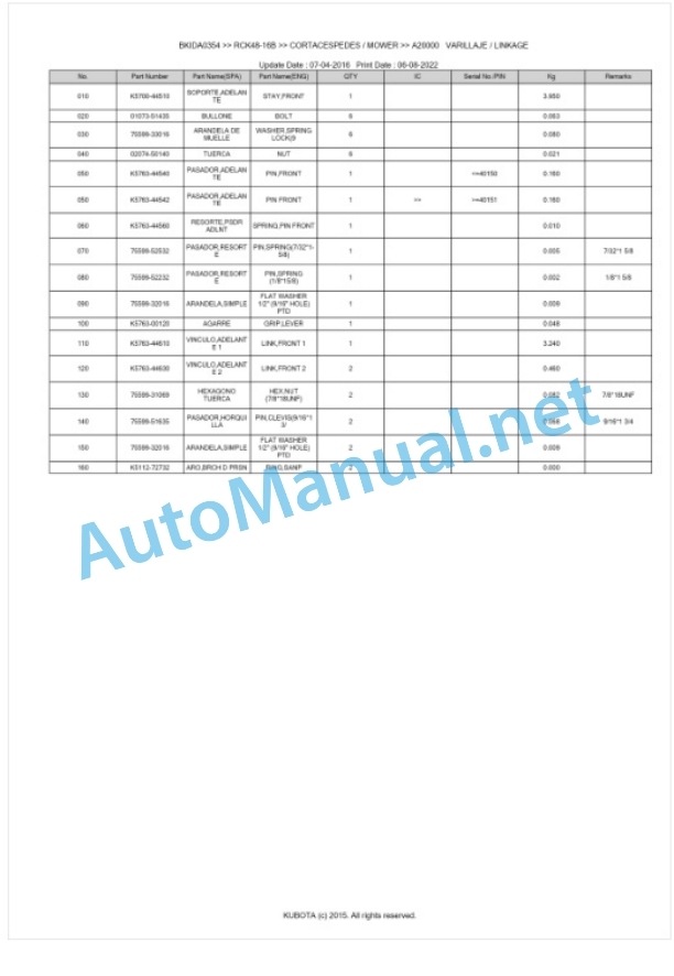 Kubota RCK48-16B Parts Manual PDF BKIDA0354 5 Kubota RCK48-16B Parts Manual PDF BKIDA0354-5