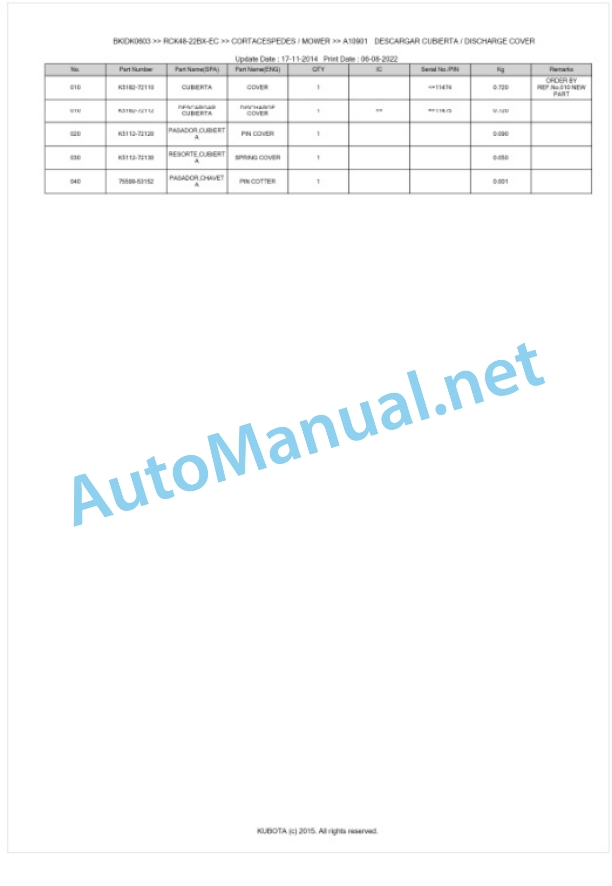 Kubota RCK48-22BX-EC Parts Manual PDF BKIDK0603 5 Kubota RCK48-22BX-EC Parts Manual PDF BKIDK0603-5