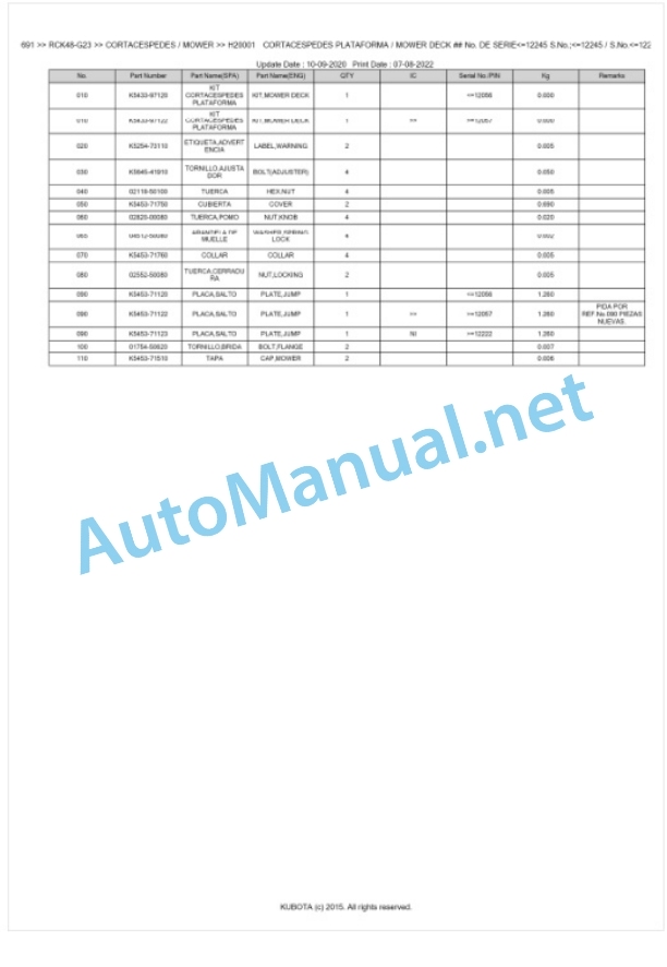 Kubota RCK48-G23 Parts Manual PDF BKIDK0691 3 Kubota RCK48-G23 Parts Manual PDF BKIDK0691-3
