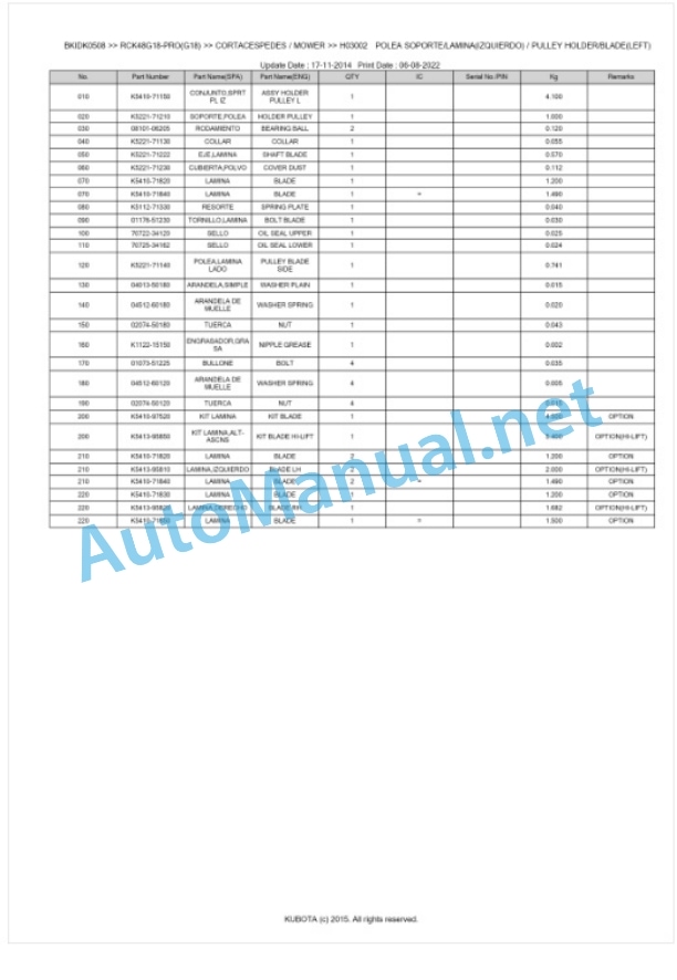 Kubota RCK48G18-PRO(G18) Parts Manual PDF BKIDK0508 3 Kubota RCK48G18-PRO(G18) Parts Manual PDF BKIDK0508-3