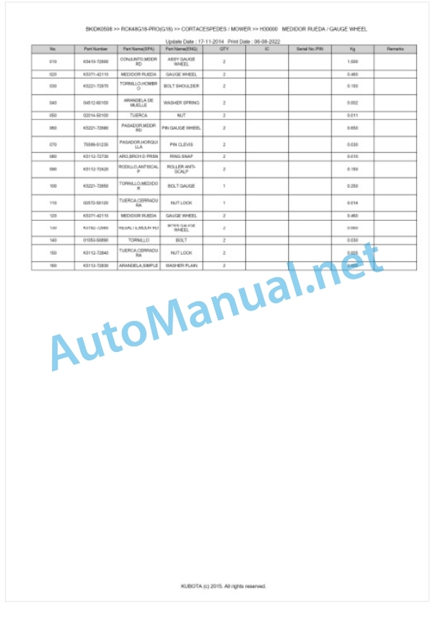 Kubota RCK48G18-PRO(G18) Parts Manual PDF BKIDK0508 5 Kubota RCK48G18-PRO(G18) Parts Manual PDF BKIDK0508-5