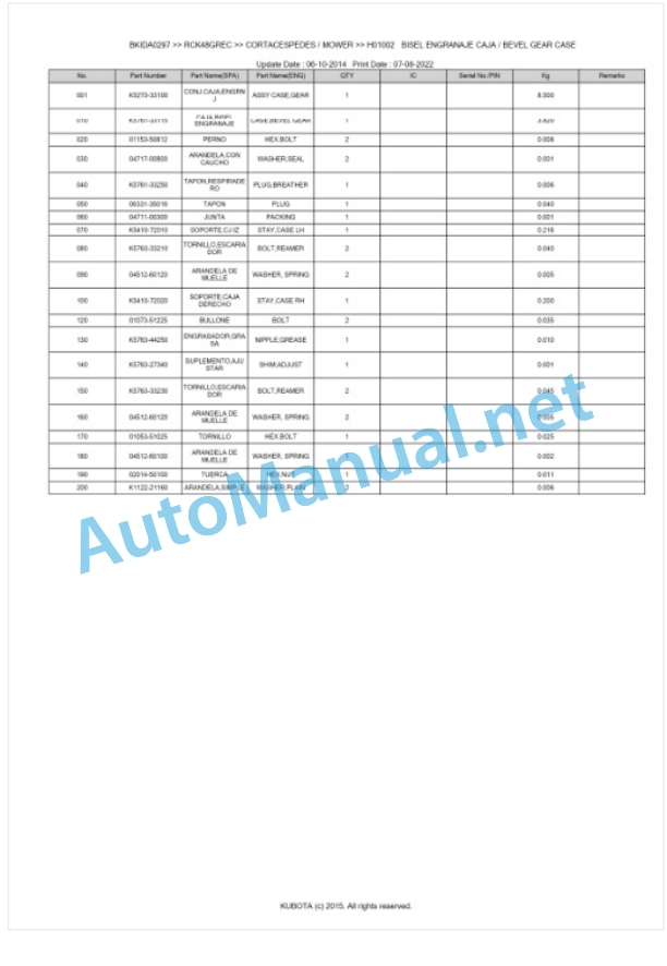 Kubota RCK48GREC Parts Manual PDF BKIDA0297 2 Kubota RCK48GREC Parts Manual PDF BKIDA0297-2