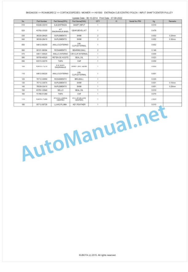 Kubota RCK48GREC2 Parts Manual PDF BKIDA0330 2 Kubota RCK48GREC2 Parts Manual PDF BKIDA0330-2