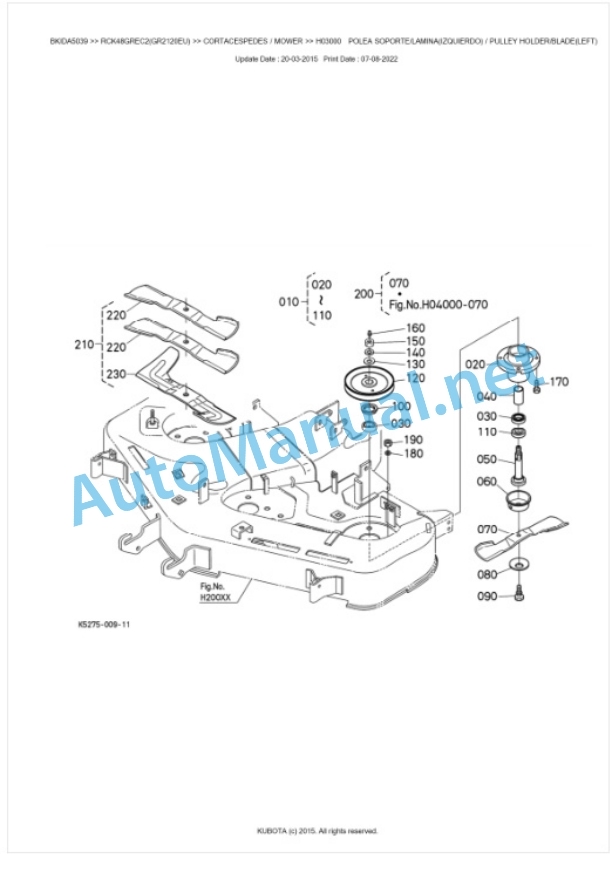 Kubota RCK48GREC2(GR2120EU) Parts Manual PDF BKIDA5039 3 Kubota RCK48GREC2(GR2120EU) Parts Manual PDF BKIDA5039-3