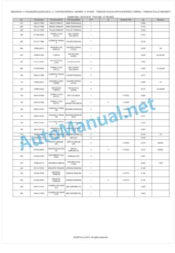 Kubota RCK48GREC2(GR2120EU) Parts Manual PDF BKIDA5039 4 Kubota RCK48GREC2(GR2120EU) Parts Manual PDF BKIDA5039-4