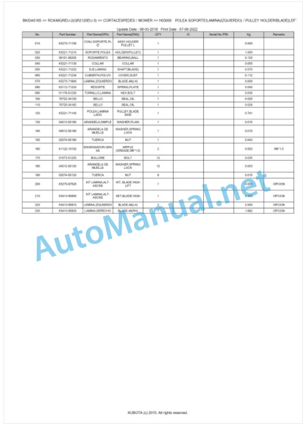 Kubota RCK48GREU-2(GR2120EU-3) Parts Manual PDF BKIDA5165 3 Kubota RCK48GREU-2(GR2120EU-3) Parts Manual PDF BKIDA5165-3