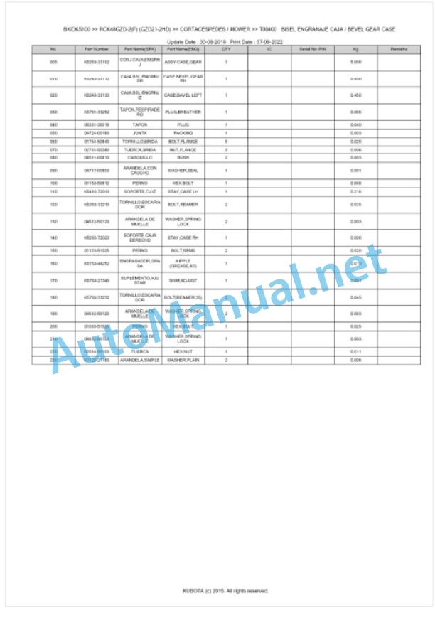 Kubota RCK48GZD-2(F) (GZD21-2HD) Parts Manual PDF BKIDK5100 2 Kubota RCK48GZD-2(F) (GZD21-2HD) Parts Manual PDF BKIDK5100-2
