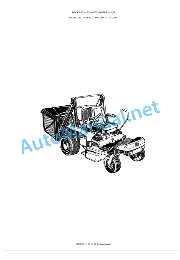 Kubota RCK48GZD(F)(GZD21-HD(F)) Parts Manual PDF BKIDK5017 1 Kubota RCK48GZD(F)(GZD21-HD(F)) Parts Manual PDF BKIDK5017