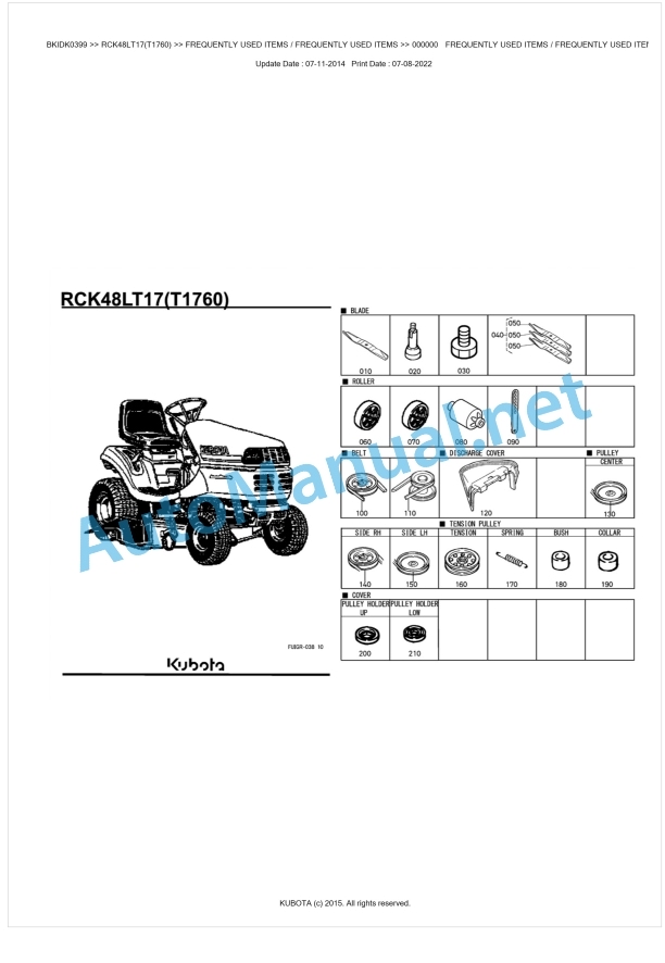 Kubota RCK48LT17(T1760) Parts Manual PDF BKIDK0399 1 Kubota RCK48LT17(T1760) Parts Manual PDF BKIDK0399