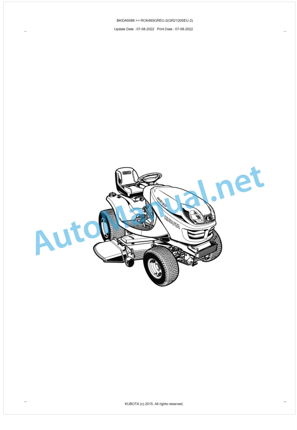 Kubota RCK48SGREU-2(GR2120SEU-2) Parts Manual PDF BKIDA5086 1 Kubota RCK48SGREU-2(GR2120SEU-2) Parts Manual PDF BKIDA5086