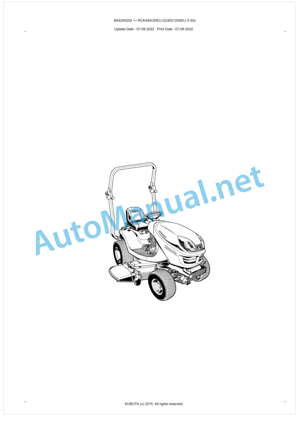 Kubota RCK48SGREU-2(GR2120SEU-3-S5) Parts Manual PDF BKIDA5202 1 Kubota RCK48SGREU-2(GR2120SEU-3-S5) Parts Manual PDF BKIDA5202