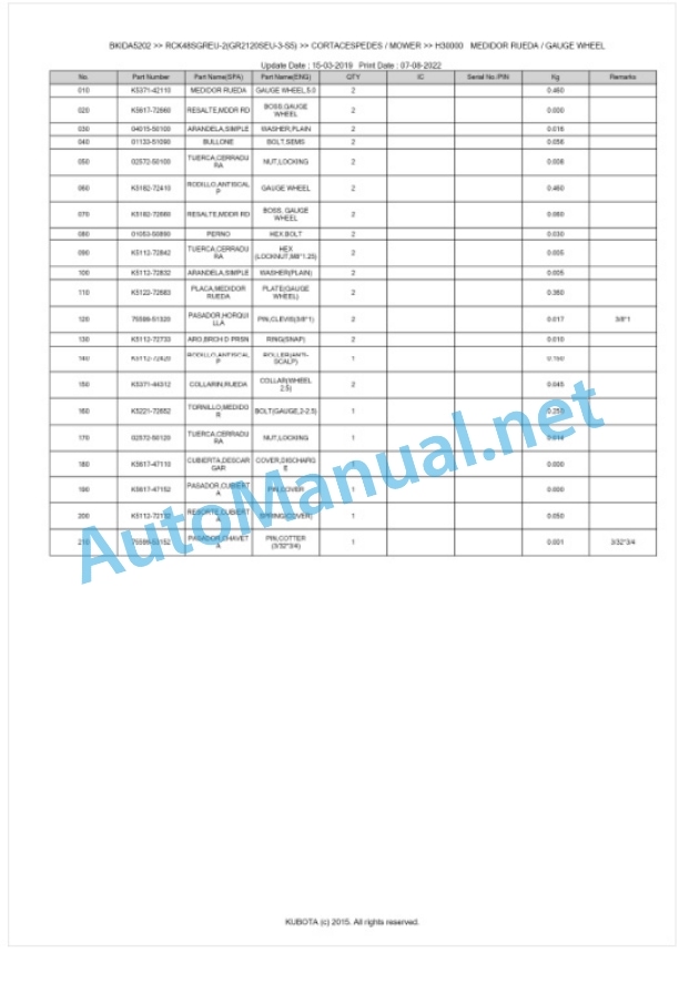 Kubota RCK48SGREU-2(GR2120SEU-3-S5) Parts Manual PDF BKIDA5202 5 Kubota RCK48SGREU-2(GR2120SEU-3-S5) Parts Manual PDF BKIDA5202-5